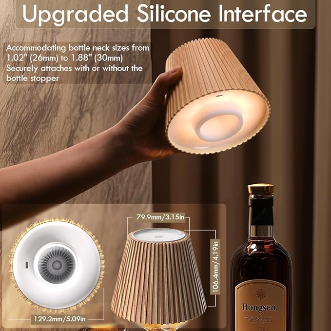 WILIT Wireless Bottle Lamp Shades for Table Lamps, 3 Level Brightness Touch Lamps for Nightstand, Rechargeable Cordless Lamp for Bedroom, Restaurant Bottle Light, Table Top Decor, Cool House Stuff