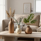 Ceramic Vase Set of 3, Modern Minimalist Farmhouse Style Home Decor Vases, Ideal for Pampas Grass & Dried Flowers, Perfect for Kitchen, Bedroom, Living Room & Dining Table Centerpiece(Brown)