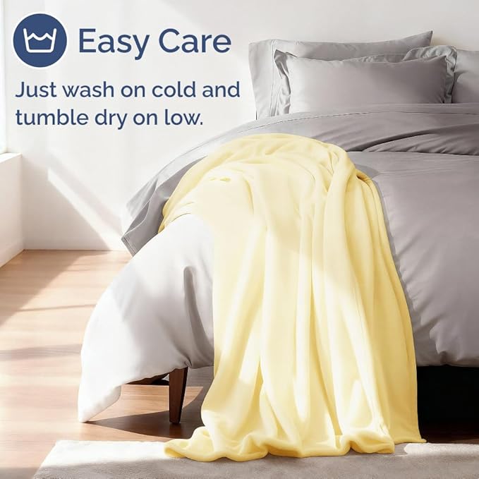 Ultra Soft Fleece Blanket King Size - Flannel Fleece Luxury King Blanket - Lightweight for Couch Bed Chair - Thick, Warm and Breathable - All Season Cozy Fuzzy, Anti-Static Microplush Bedding, Yellow