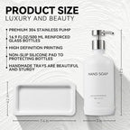 Glass Kitchen Soap Dispenser Set with Ceramic Tray,16.9 floz Hand and Dish Soap Dispenser for Kitchen and Bathroom Decor (White + Silver(Lotion))