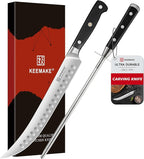 KEEMAKE BBQ Carving Knife Set - 10" Butcher Knife & 10" Honing Rod Slicing Knife Set for Meat Cutting Razor Sharp German Steel with Ergonomic Handle Full Tang Design Gift Box Included