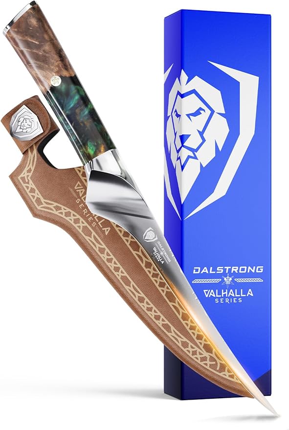 Dalstrong Fillet Knife - 7 inch Flexible Blade - Valhalla Series - Celestial Resin & Wood Handle Gift Knife - Fish Meat Cutting, Carving, Bone, Trimming, Deboning - Leather Sheath Included