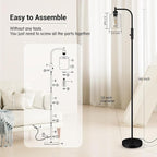 BoostArea Dimmable Floor Lamp, Standing Lamp with Glass Lampshade, 6W LED Bulb Included, Modern Standing Lamp, Bright LED Lamp for Living Room and Bedroom, Office