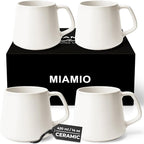 MIAMIO - Coffee Mugs Set of 4 / Large Ceramic Coffee Cups (14 oz) - Mug for Cappuccino, Tea, Espresso - Microwave and Dishwasher Safe - Luxe Collection (White Series)