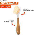 Full Circle Be Good Kitchen Dish Brush with Bamboo Handle – Long Handle Dish Scrubber with Tough Bristles, White 2pk