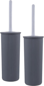 Superio Decorative Plastic Toilet Bowl Brush and Holder Set, Cleaner Scrubber for Bathroom (2, Grey)