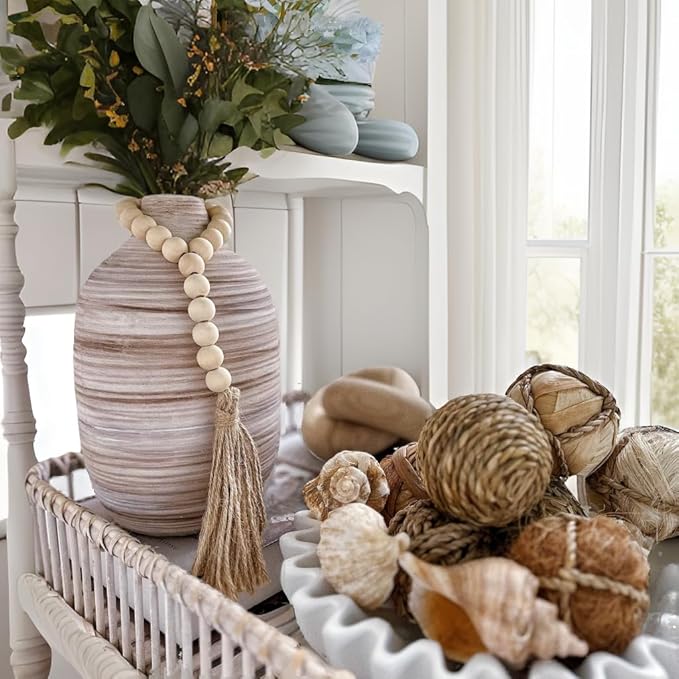 ALMA 9 Inch White Boho Vase for Modern Farmhouse|Ceramic Pampas Grass Vases|Decorative Rustic Vase for Home Decor, Modern Farmhouse, Coffee Table, Shelf, Mantel Decor