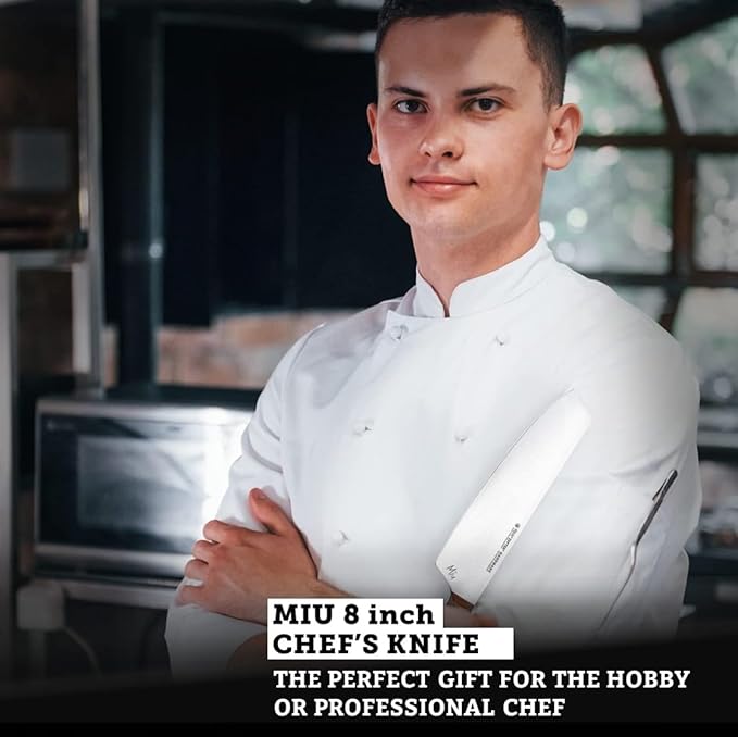 Zepter Felix MIU Chef Knife, 8in long global kitchen knife. Butcher knife for meat cutting, vegetable&bread slicing. Chef's walnut handle, sharp carbon steel, handmade Germany cooking tools est. 1790