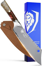 Dalstrong Chef & Cleaver Hybrid Knife - The 'Crixus' - 8 inch - Valhalla Series - 9CR18MOV HC Steel - Red Resin & Wood Handle - Razor Sharp Chef's Knife - w/Leather Sheath