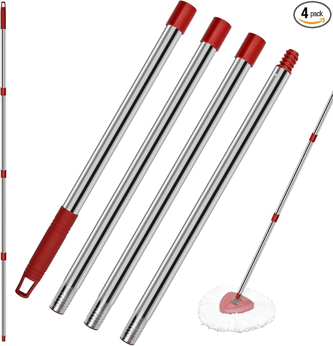 4 Section Spin Mop Replacement Handle for O Cedar Mop Handle for Ocedar Spin Mop Handles to Floor Clean Adjustable 30" to 58" Length Mop Stick Pole Handle, American Screw Joint (Mop Head Not Included)