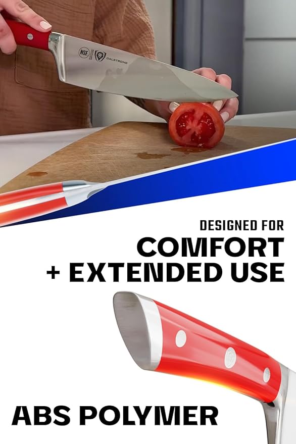 Dalstrong Chef Knife - 8 inch Blade - Gladiator Series - Forged High Carbon German Steel - Razor Sharp Kitchen Knife - Professional Full Tang Knives - Crimson Red Handle ABS - Sheath - NSF Certified