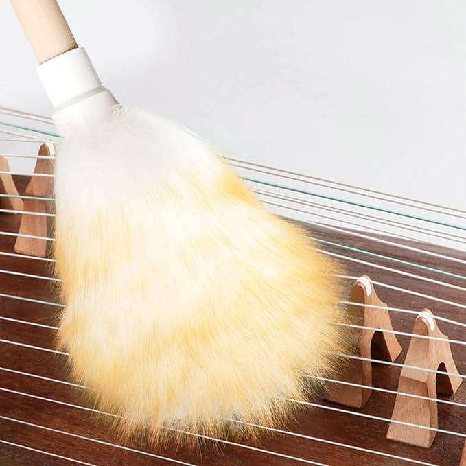 Wool Lambswool Cleaning Brush Duster,Wood Handle,Hanging Rope,Anti-Static,Comfortable Grips, for Piano,Guitar and Other Stringed Instruments and Office, Home and Car etc