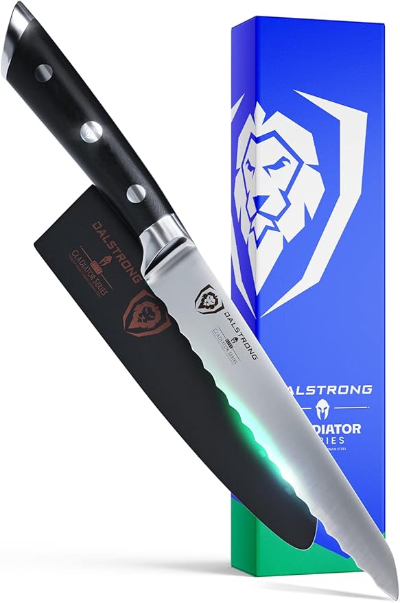 Dalstrong Serrated Utility Knife - 5.5 inch - Gladiator Series Elite - Forged High Carbon German Steel - Kitchen Knife Gift - Serrated Knife Blade - Sheath Included - NSF Certified