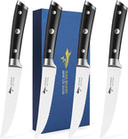 MAD SHARK Steak Knives Set of 4,Premium 12.6-inch Serrated Steak Knife Set,Ultra Sharp German High Carbon Stainless Steel Triple Rivet Collection 4-Piece Kitchen Steak Knife Set (STEAK KNIFE SET OF 4)