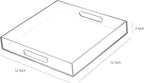 Clear Sturdy Acrylic Serving Tray with Handles-12x12 Inch-Serving Coffee,Appetizer,Breakfast,Butler-Kitchen Countertop Makeup Drawer Organizer-Vanity Table,Ottoman Tray