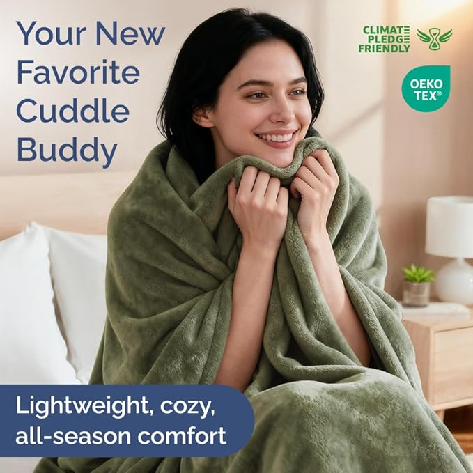 Ultra Soft Fleece Blanket Throw Size - Flannel Fleece Luxury Throw Blanket - Lightweight for Couch Bed Chair - Thick, Warm & Breathable - All Season Cozy Fuzzy, Anti-Static Microplush Bedding, Olive