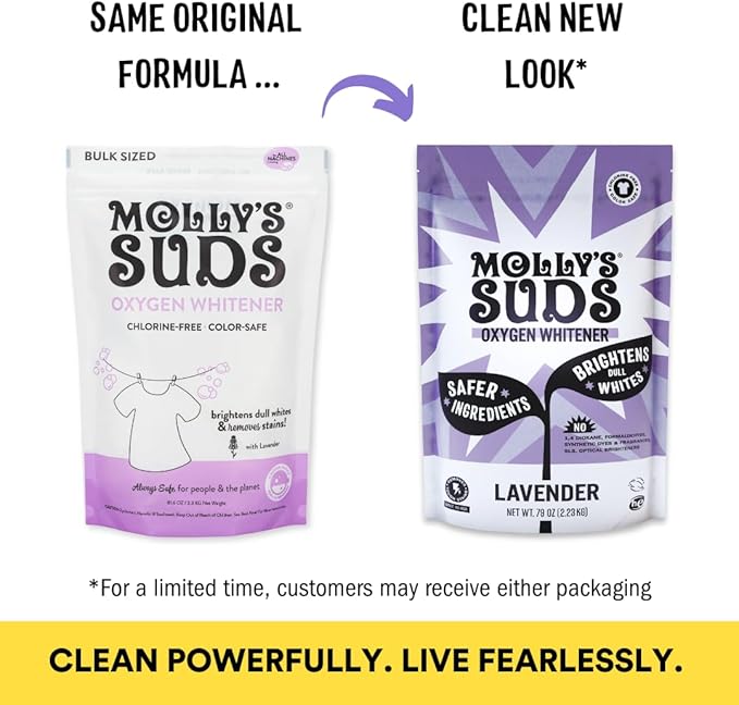 Molly's Suds Oxygen Whitener | Powerful Bleach Alternative, Chlorine Free & Color Safe | Brightens Whites and Removes Stains (Lavender Essential Oil - 79 oz)