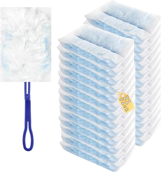 Duster Refills Compatible with Swiffer Duster, Heavy Duty Multi Surface Duster Replacement with 1 Extra Handle for Cleaning Furniture, Blinds, Ceiling Fans and Car (Blue-21 Pack)