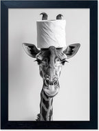 Funny Bathroom Wall Decor, Giraffe with a Toilet Paper Roll on Head Art Decor, Black and White Bathroom Pictures Wall Decor, Framed Humor Animal Canvas Print Artwork