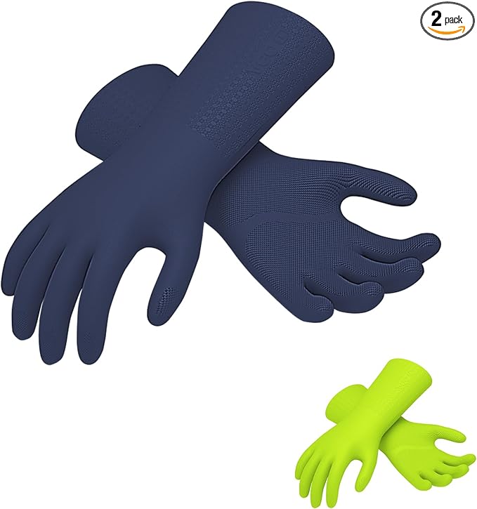 Vgo... 2 Pairs Household Cleaning Gloves Infused with Rresh Rich Aromas, Lined Dishwashing Gloves,Long Sleeves Kitchen Gloves, Bathroom Cleaning, Gardening, Pet Care(2 colors,M,TP1117)