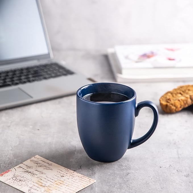 AmorArc 12oz Coffee Mugs Set of 6, Large Ceramic Coffee Mugs for Men, Women, Dad, Mom, Modern Coffee Cups With Handle For Tea,Latte,Cappuccino,Cocoa. Dishwasher&Microwave Safe, Matte Blue