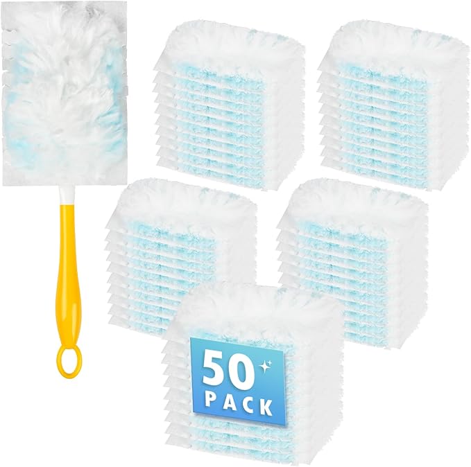 50-Pack 180° Duster Refills for Swiffer Duster Refill, Ultra Sticky Cleaning Duster, Effortless Dusting for Furniture, Fans, Shelves, Long-Lasting & Fragrance-Free with 1 Handle