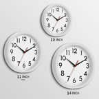 12 Inch Wall Clock Battery Operated Silent Non Ticking Analog Modern Decorative for Office Kitchen Outdoor Living Room Classroom Bedroom Bathroom School(White)