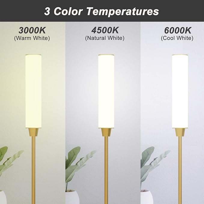 Floor Lamp with Remote Control,Bright Floor Lamps for Living Room/Bedroom/Office, Stepless Adjustable 3000K-6000K Colors and 10-100% Brightness,Standing Light with Foot Switch (Gold)