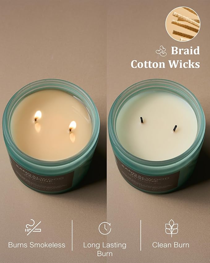 M&SENSE Sandalwood Jasmine Scented Candle, 11.6oz 70 Hours Burn Time Clean Non Toxic Natural Soy Wax Candle 2 Cotton Wick Home Decor for Mothers Day & Bathroom Bedroom