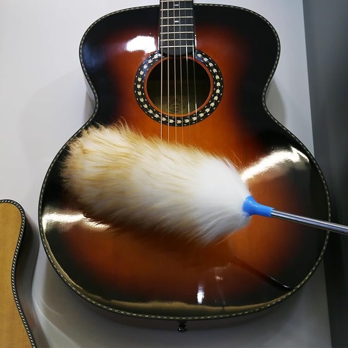 Wool Lambswool Extendable Cleaning Brush Duster 21.2-51.2in,Anti-Static with Stainless Steel Extension Pole,Comfortable Grips,for Office,Home,Car,Piano,Guitar and Other Stringed Instruments