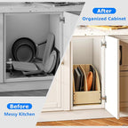 WelFurGeer Birchwood Pot and Pan Organizer with Soft-Close Drawer, Pull Out Cabinet Organizer, Heavy-Duty Slide-Out Storage for Baking Sheets, Cutting Boards, and Kitchen Utensils