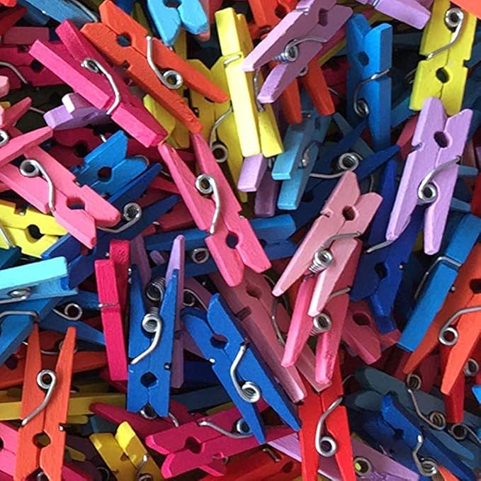 DurReus Small Wooden Clips Pictures Hanger with Twine Mini Colors Clothespins Attach Cards Wedding Party Decor Set of 50 Rose Red
