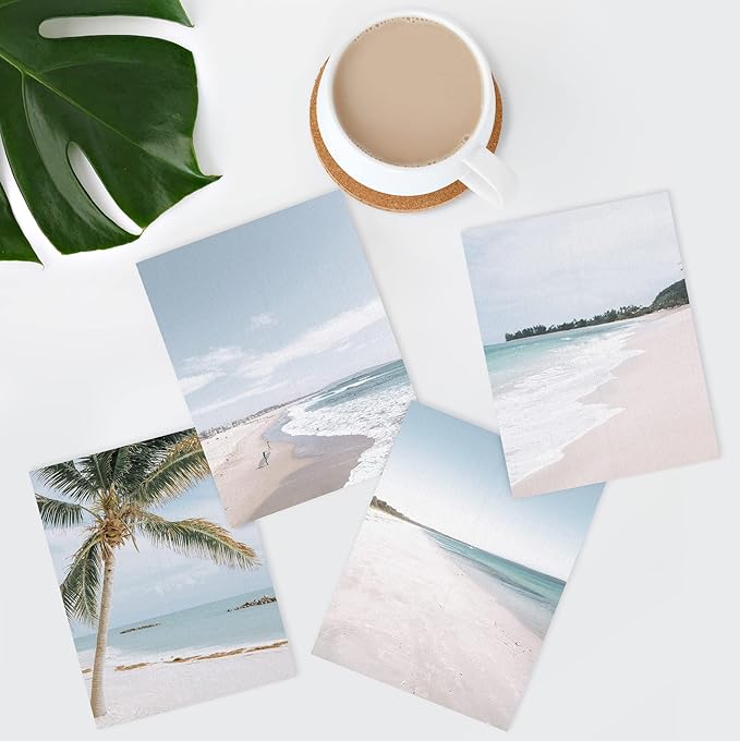 SIGNWIN Poster Bathroom Decor, Wall Art Room Decor Multicolor for Living Room, Bedroom, Office White White Beach Shore Tropical Palm Tree Island Nature Wilderness Realism Landscape - 12"x16"x4