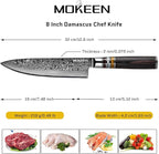 Chef Knife 8 Inch, Professional Kitchen Knife 67 Layers VG10 Damascus Cutting Knife Chopping for Home Kitchen Wood Handle, Full Tang, Gift Box