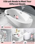 Electric Spin Scrubber for Cleaning Bathroom, Shower Scrubber Cordless Cleaning Brush with IPX7 Waterproof & 2 Speed, 3 Brush Heads, Bathroom Cleaning Supplies for Shower Tub Kitchen Tile Toilet Pink