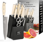 NANFANG BROTHERS Knife Set, 9 Pieces Damascus Kitchen Knife Set with Block, ABS Ergonomic Handle for Chef Knife Set, Knife Sharpener and Kitchen Shears, Knives for Chopping, Slicing & Cutting