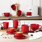 vicrays Ceramic Coffee Mug Set - 18 Ounce Large Stoneware Mug for Men Women - Unique Glazed Porcelain Mugs with Handle for Coffee Latte Tea Milk Cocoa - Set of 4 (Red)