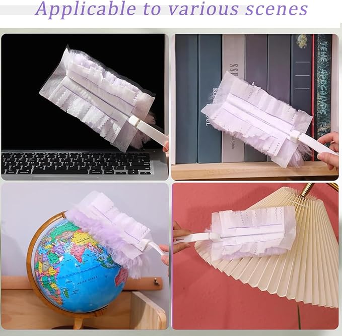 Duster Refills Compatible with Swiffer Duster, Heavy Duty Multi Surface Duster Replacement with 1 Extra Handle for Cleaning Furniture, Blinds, Ceiling Fans and Car (Purple- 20 Pack)