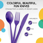 Party Solids Purple Plastic Knives 200 Pcs Purple Knives Disposable Utensils Heavy Duty Plastic Cutlery Set Disposable Cutlery Sets Flatware Sets Silverware Set Party Supplies & Party Tableware