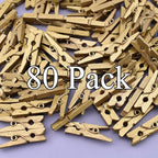 HAHIYO Gold Wooden Clothes Pins Clothespins Mini Do NOT Fall Apart 1 inches Length 80 Pack Sturdy Strong Springs No Rust No Discoloration for Laundry Bathroom DIY Craft Photos Food Opened Bags