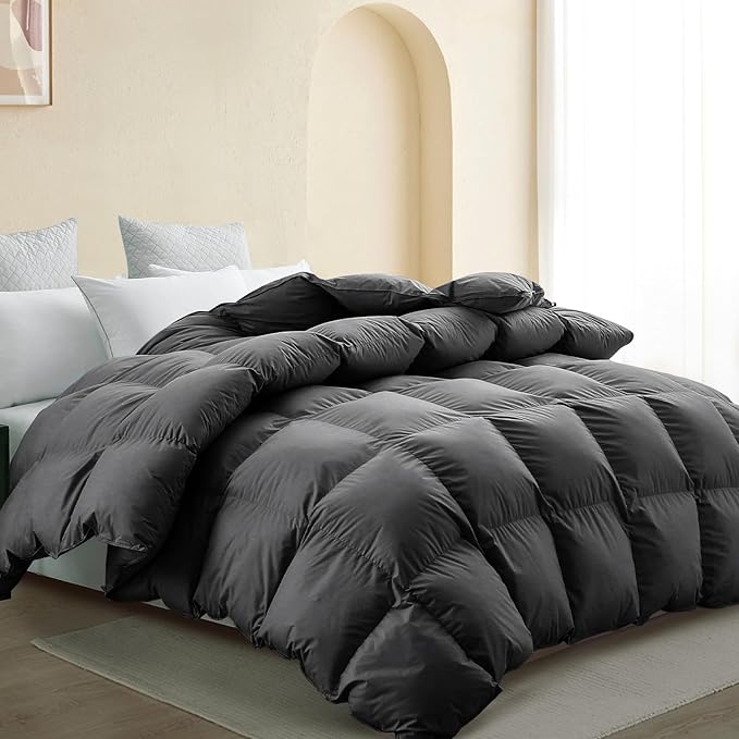 SNOWMAN Premium Down Comforter King Size, Luxurious Heavyweight Duvet Insert with Cotton Blended Fabric, 54oz Fill Weight 3D Baffle Box Design Hotel Bedding Comforter (Dark Grey,106"x90")
