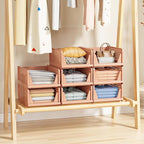5 Pack Folding Closet Organizers Storage Box, Stackable Storage Bins, Plastic Drawer Basket Closet Storage for Wardrobe Cupboard Kitchen Bathroom Office 5L (Pink)