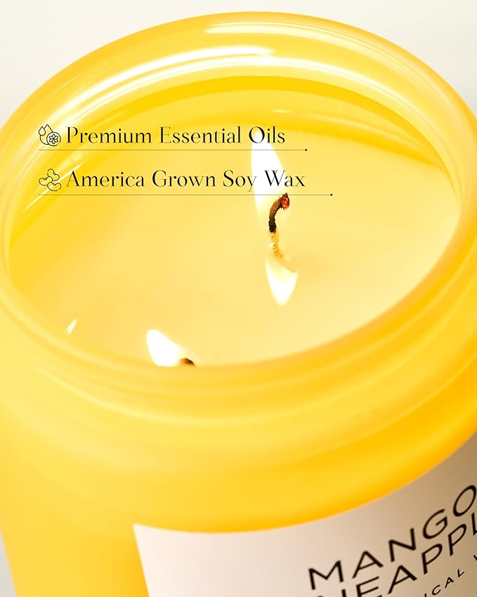 M&SENSE Mango Pineapple Scented Candle, 19.4oz Non Toxic Natural Soy Wax 110 Hours Long Lasting Burn Fruit Scent Summer Gifts for Housewarming, 2 Wick Aromatherapy Candle for Women Men Family Friends