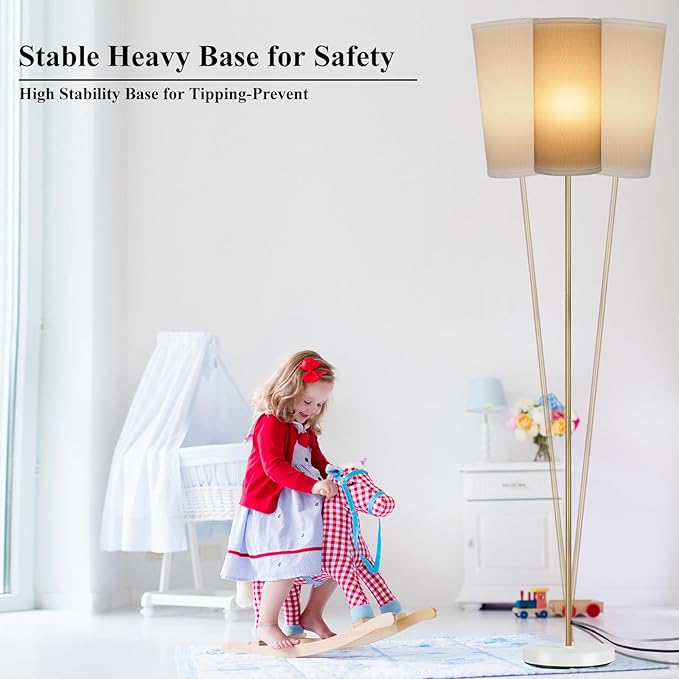 BoostArea Floor Lamp for Living Room with 3 Color Temperatures Bulb, Modern Floor Lamps, Classic Tall Lamp for Office, Standing Lamps for Bedroom, Kids Room, Study(9W LED Bulb, White Linen Shade)