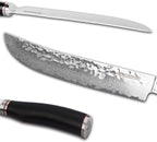 YOUSUNLONG Cimitar Knife 10" Butcher's Scimitar Knife Hammered Japanese Damascus Steel Natural Leadwood Handle