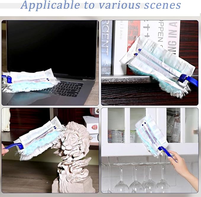 Duster Refills Compatible with Swiffer Duster, Heavy Duty Multi Surface Duster Replacement with 1 Extra Handle for Cleaning Furniture, Blinds, Ceiling Fans and Car (Blue-50 Pack)