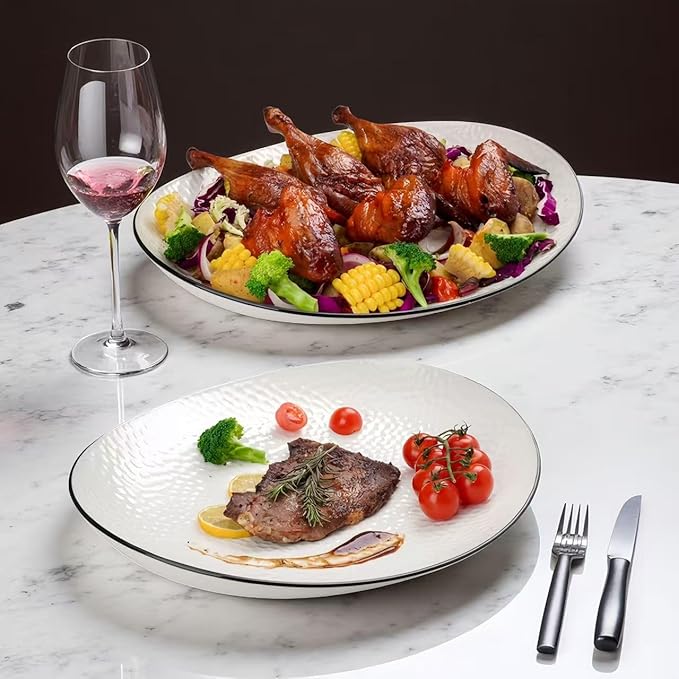 15" Large Serving Platter - Oval Large Serving Tray, Ceramic Serving Dish, White Platters for Serving Food, Appetizers, Entertaining, Party, Set of 2