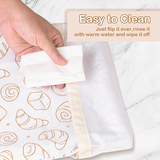 LAKE OF FIRE 16.9"x12.6" Reusable Bread Storage Bags for Homemade Bread with Reusable 2 Bowl Covers,Large Sourdough Bread Bags Food Storage Cloth Bag (White + Bread)