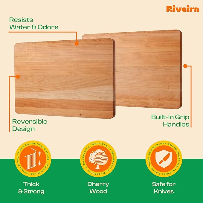 Riveira Cherry Wood Cutting Board – Gourmet Black Cherry Grandeur: 20 x 14 Wooden Cutting Board – Wooden Cutting Boards For Kitchen Decorative – Innovative Juice Grooves Cherry Wooden Chopping Board