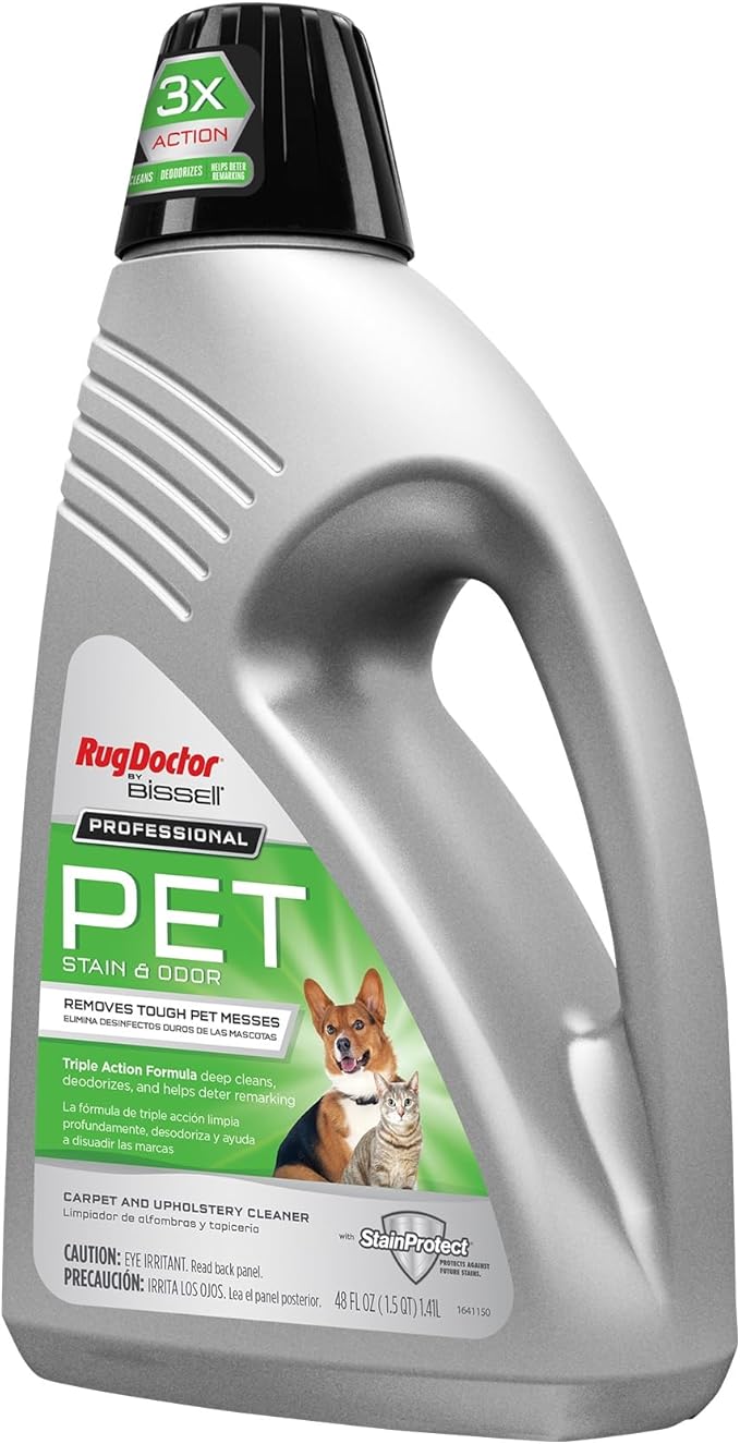 Rug Doctor Professional Triple Action Pet Stain and Odor Deep Carpet Cleaner Solution 48oz. Triple Action Formula Cleans, Deodorizes and Deters Remarking, Carpet Shampoo for Pet Stains & Odors